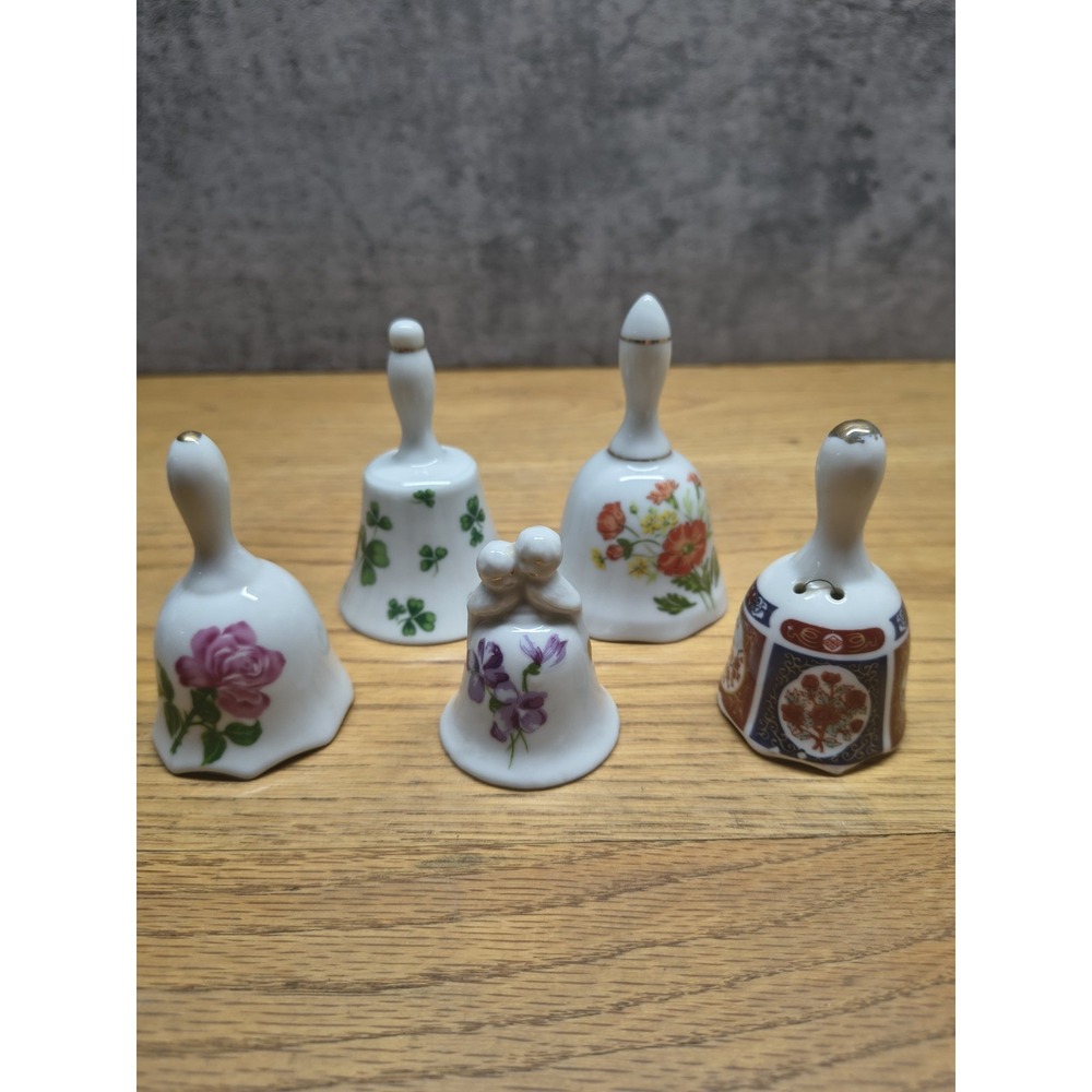 VTG Porcelain Ceramic Hand Bells Lot of 5